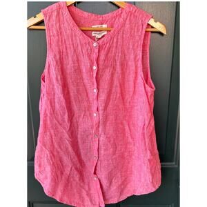 Christian Siriano Pink 100% Linen Sleeveless Button Front Tank Top M Summer